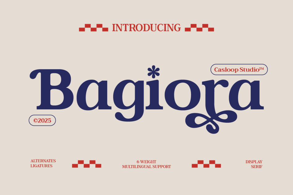 Bagiora serif font with 6 weights, multilingual support, alternates, ligatures by Casloop Studio