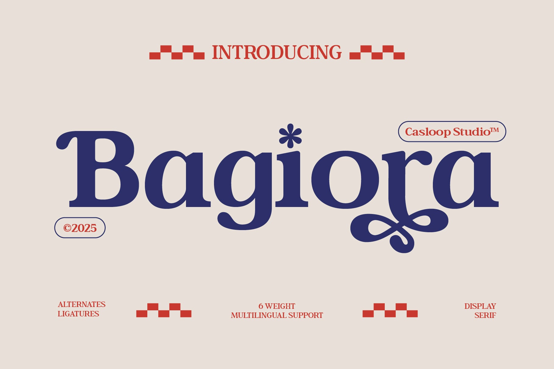 Bagiora serif font with 6 weights, multilingual support, alternates, ligatures by Casloop Studio