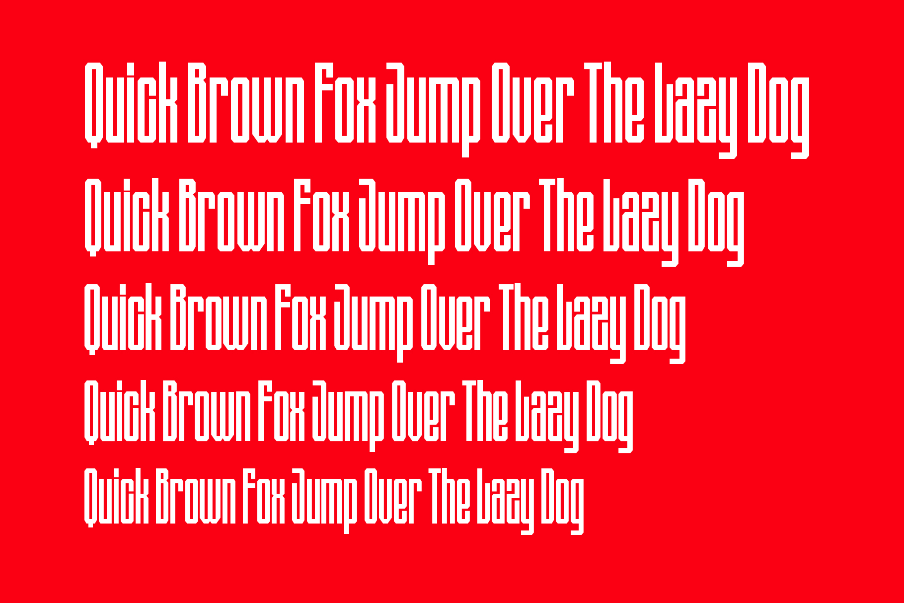 Bold white condensed typeface repeating on bright red background