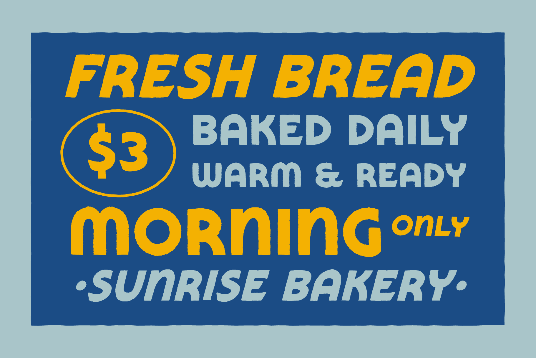 Retro bakery sign mockup with bold yellow type on navy blue background