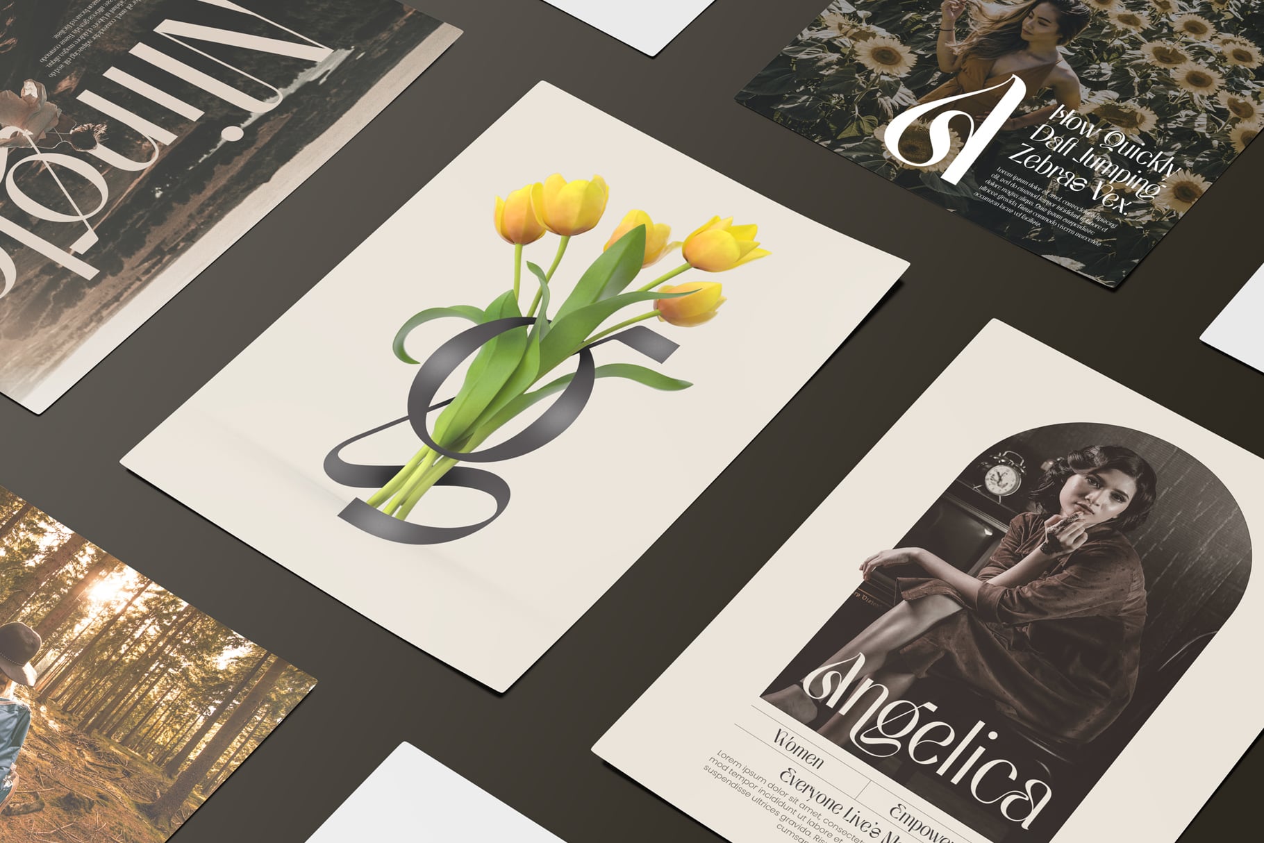 Yellow tulips wrapped in black ribbon on cream paper mockup