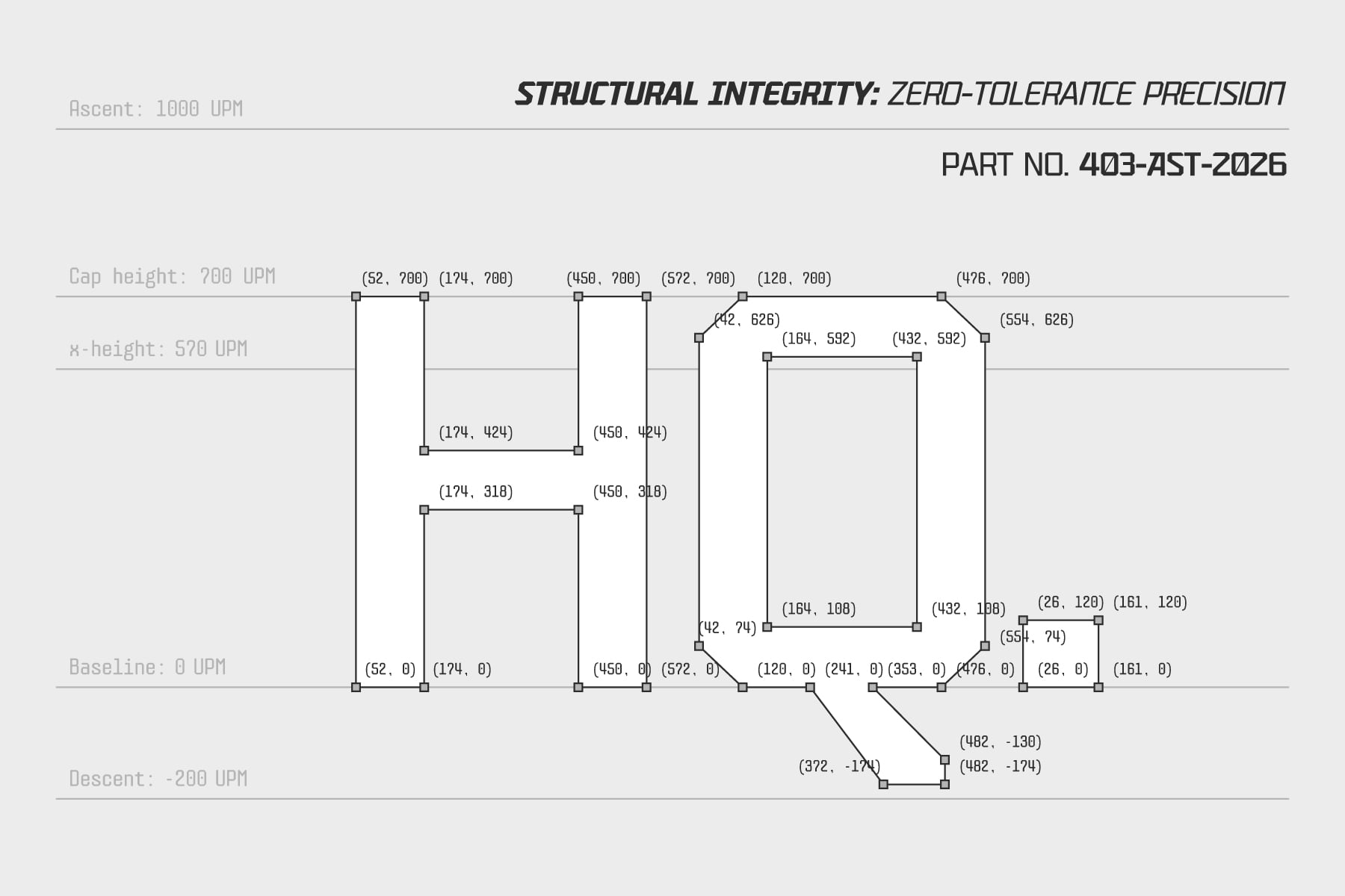 Technical blueprint showing precision measurements for industrial part with coordinate points