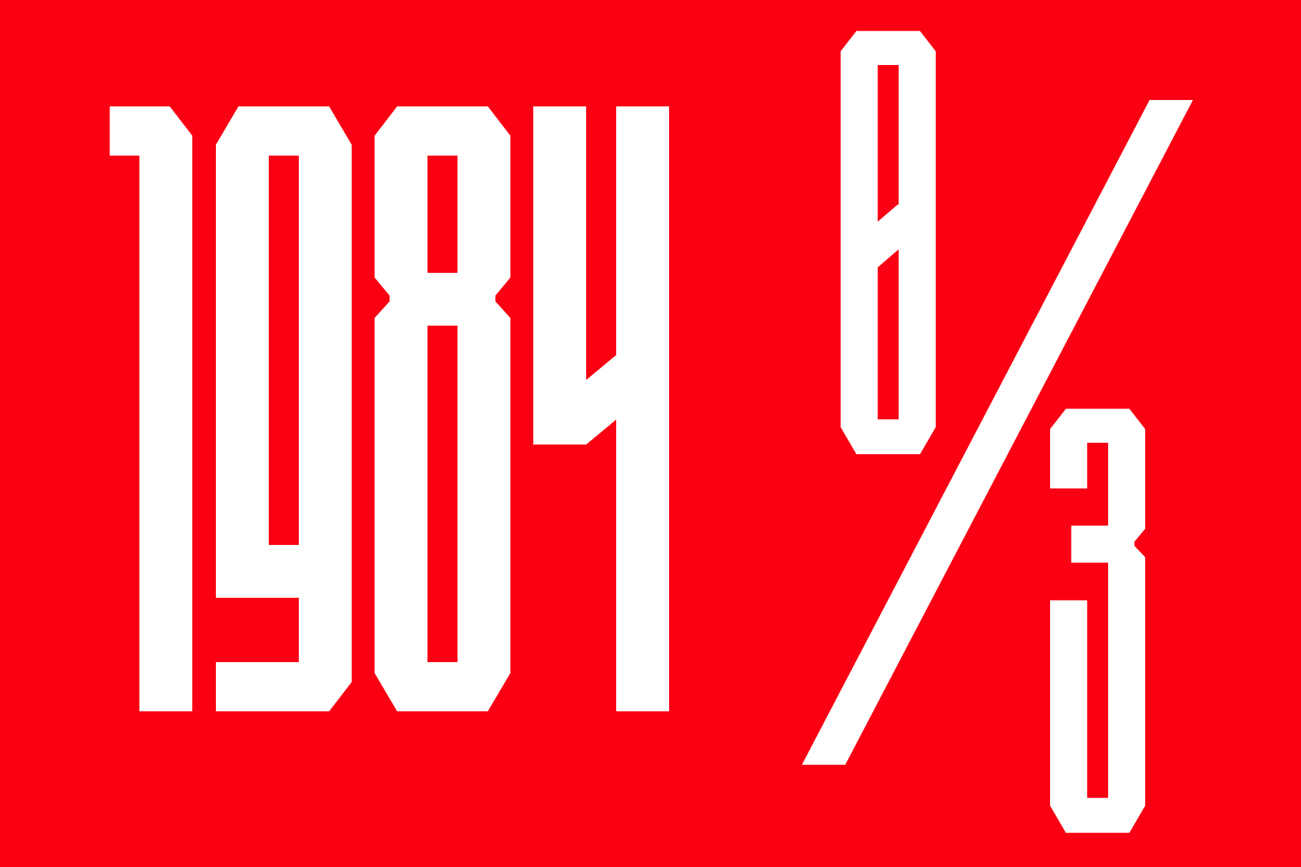 Bold white typography showing 1984 0/3 on bright red background