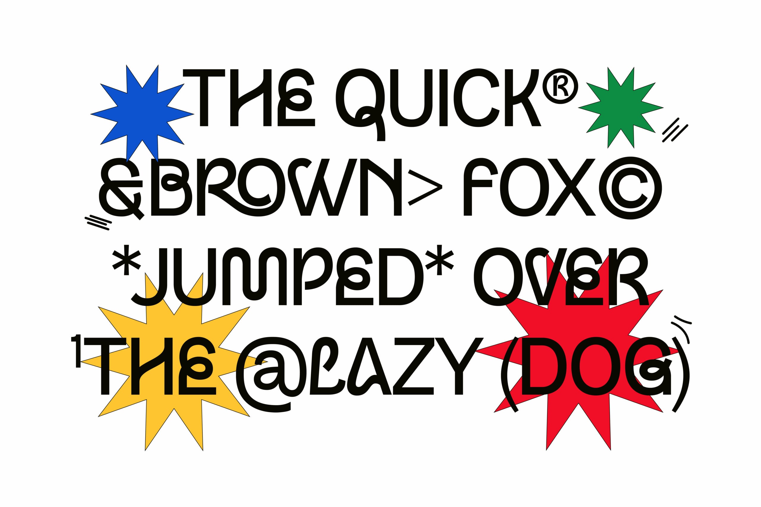 Comic book style text with colorful bursts saying quick brown fox jumped over lazy dog