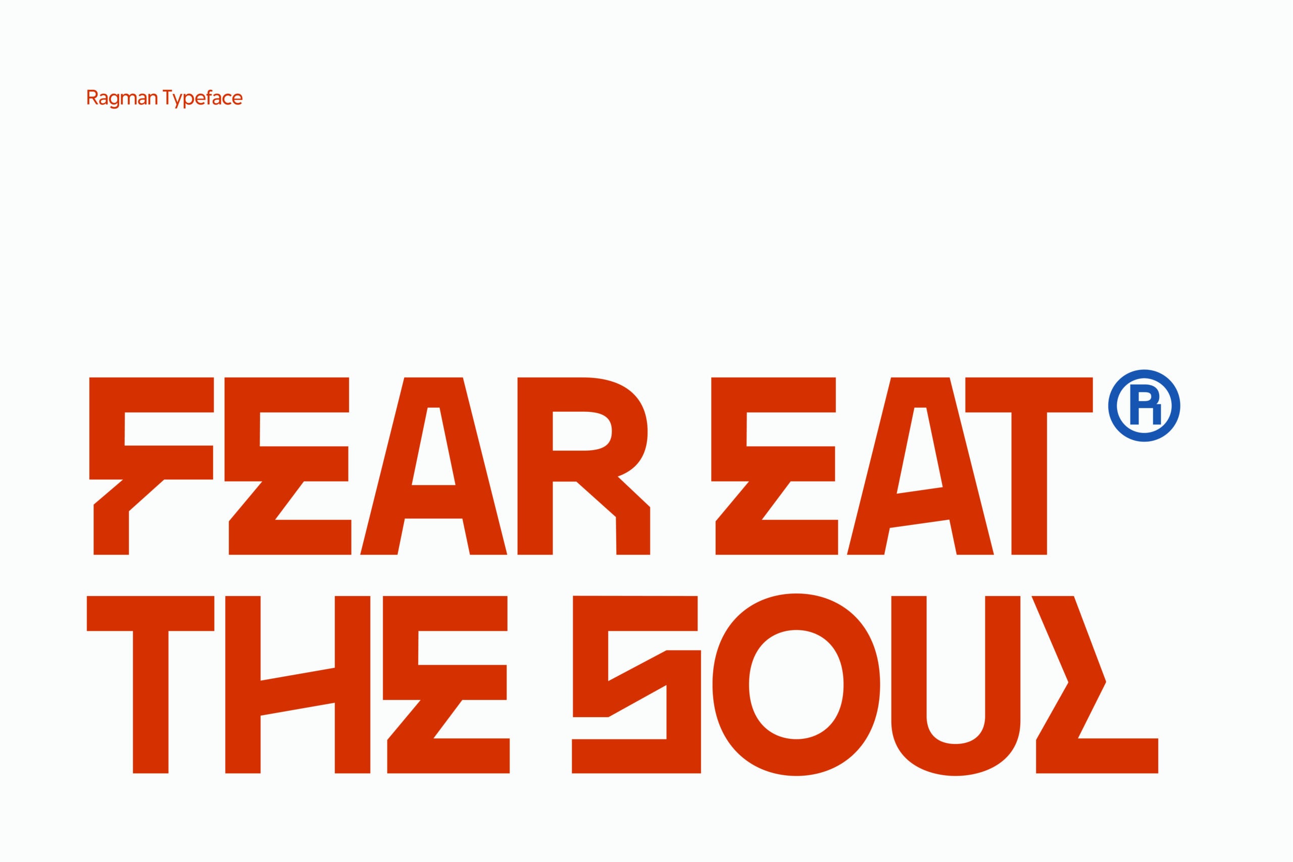 Ragman Typeface bold red sans serif with registered trademark symbol