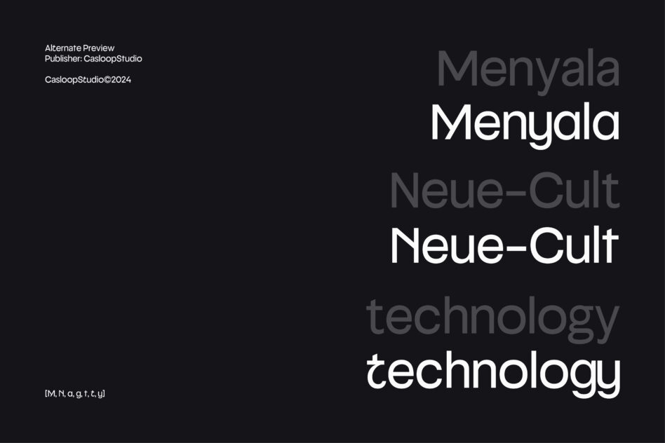 Mengala sans serif font family displayed on dark background with weight variations