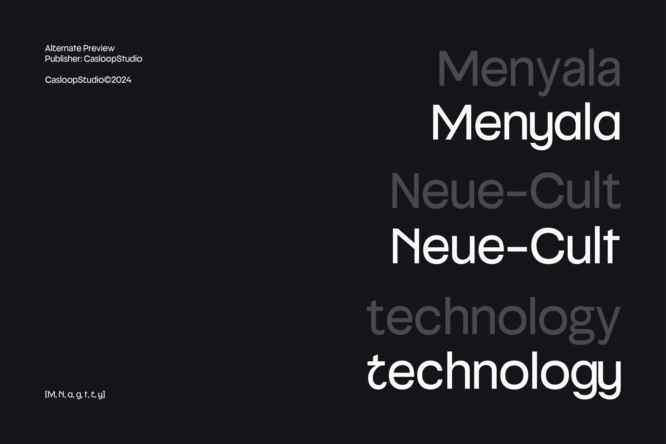Mengala sans serif font family displayed on dark background with weight variations