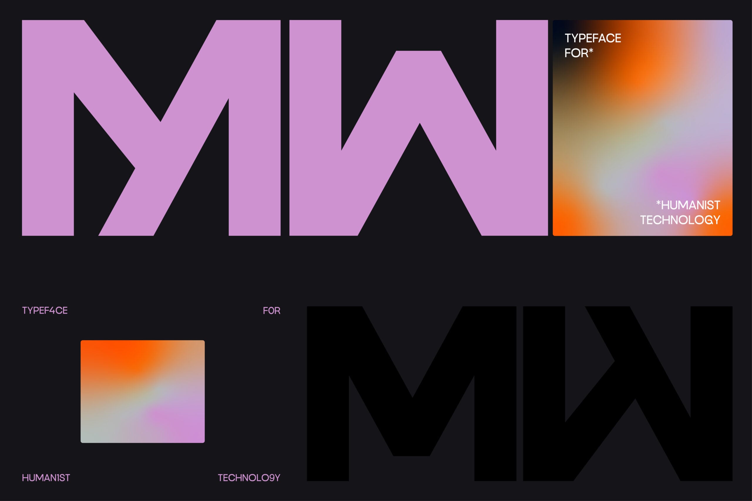 Bold pink geometric typeface with orange gradient accent on dark background