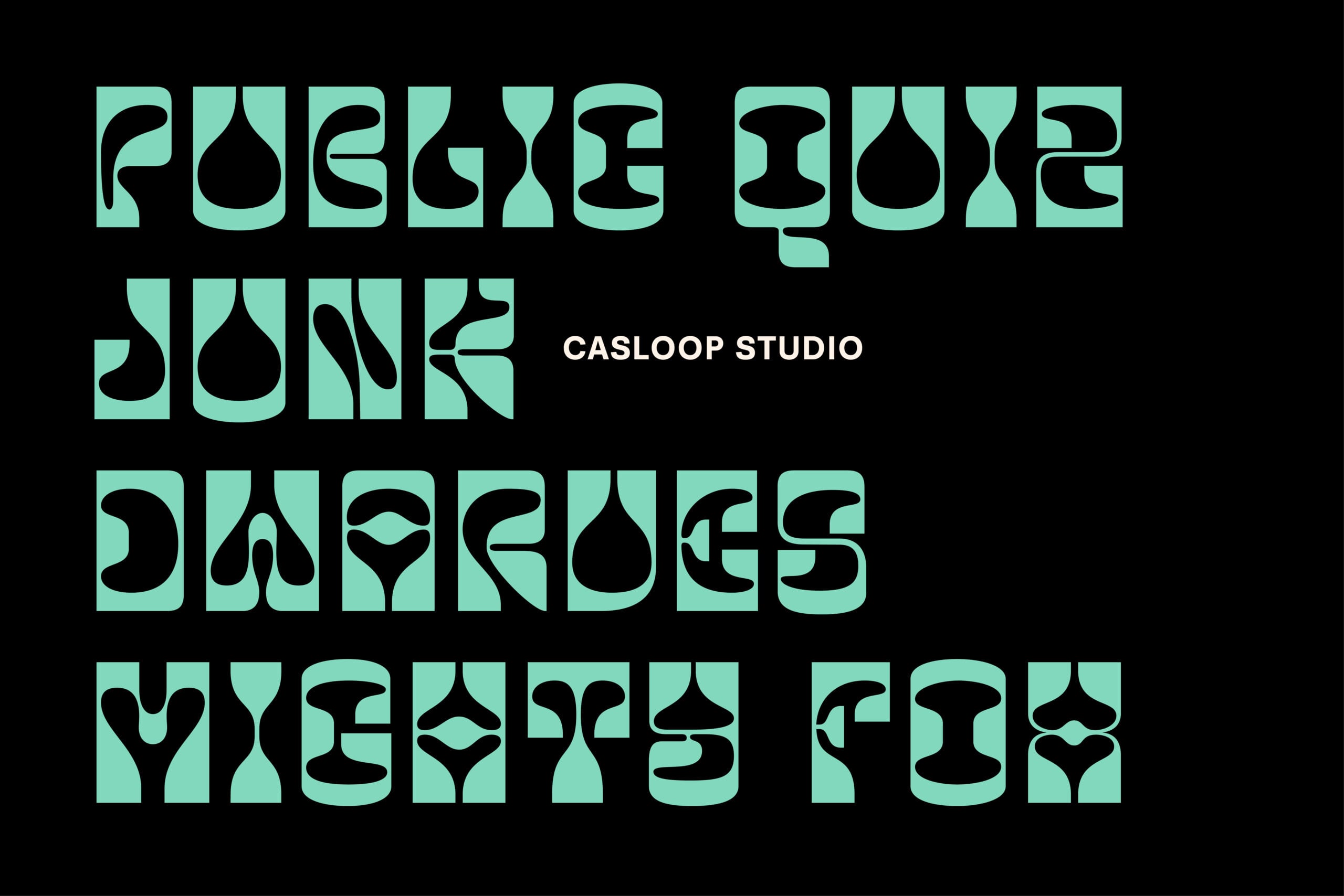 Puzzle Punk Typeface by Casloop Studio with mint geometric letters on black