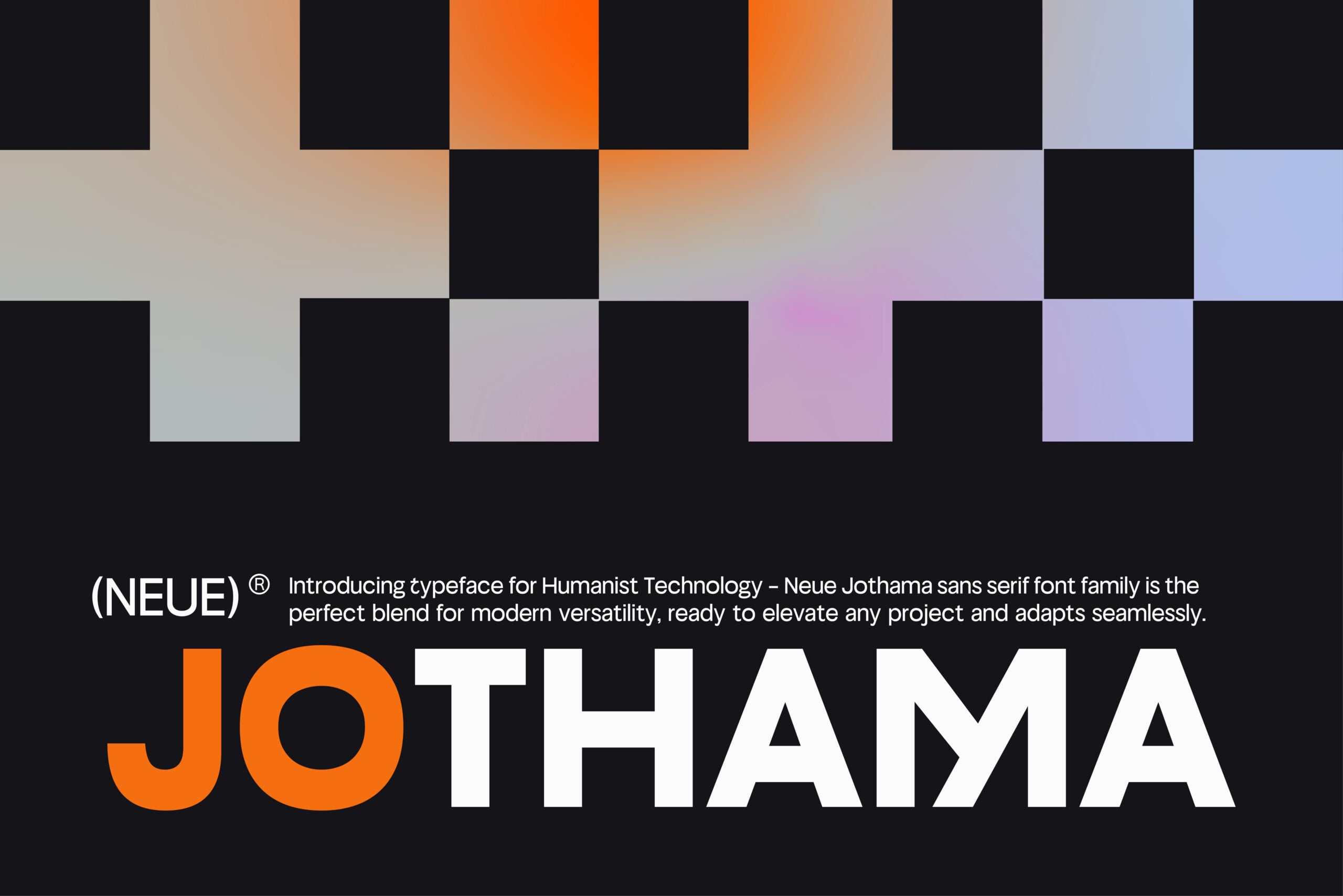 Jothama sans serif font family display with colorful gradient blocks above