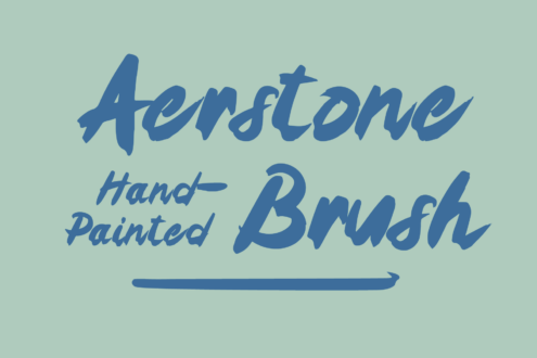 Aerstone hand-painted brush font in blue script on mint green background