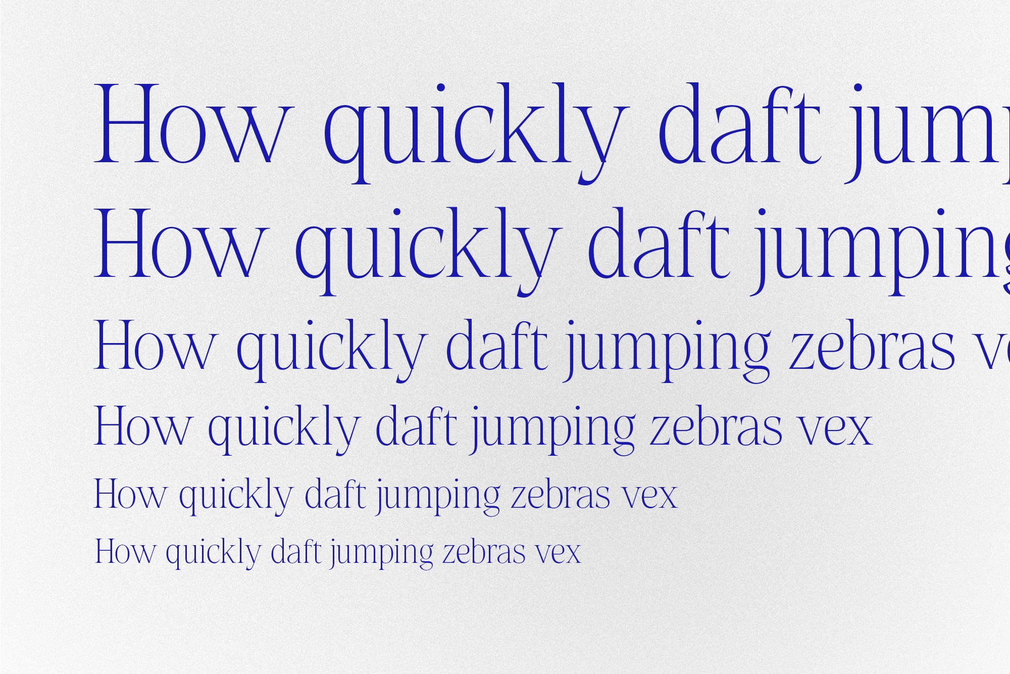 Blue serif font showing text hierarchy with descending sizes on light background