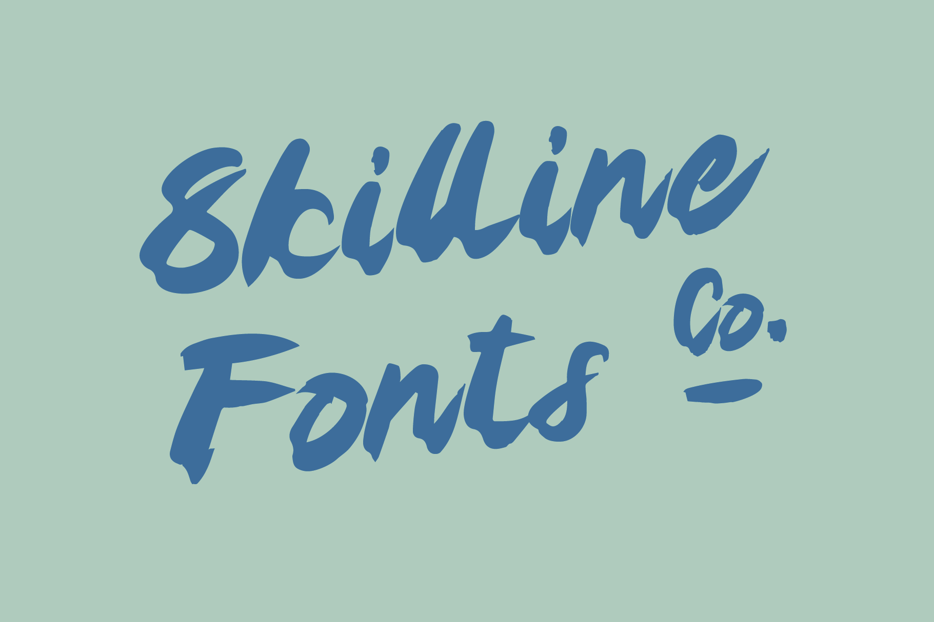 Handwritten script font in blue on soft sage green background