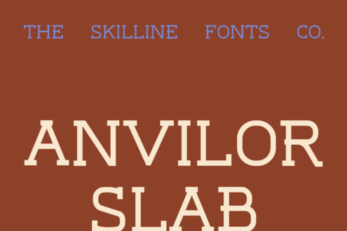 Anvilor Slab serif font in cream on rust brown background with Skilline branding