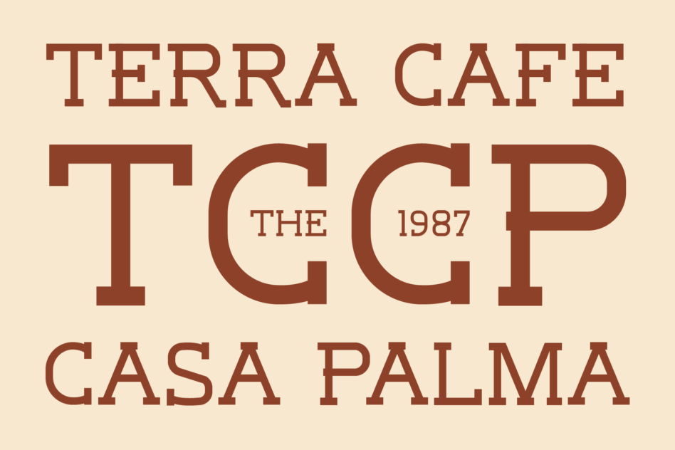 Vintage serif typography for Terra Cafe branding with warm brown lettering on cream background