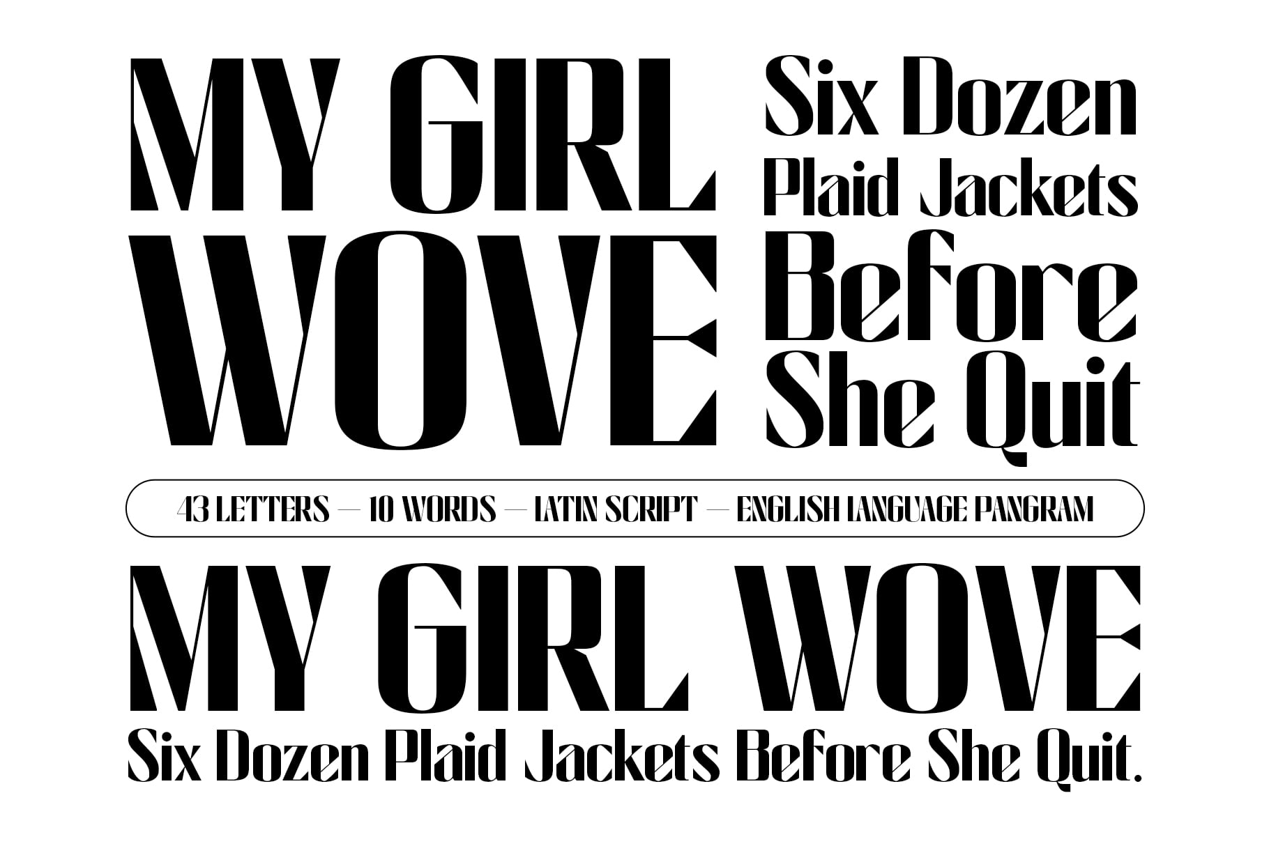 Bold serif typography showing "My Girl Wove" headline with plaid jacket tagline mockup