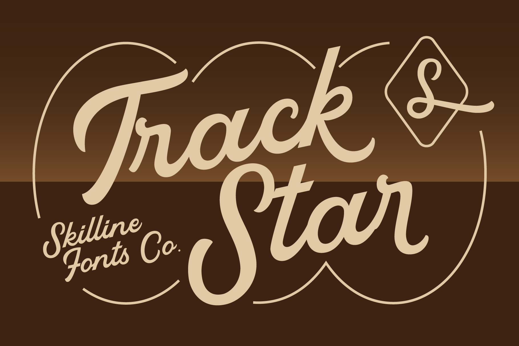 Track Star font by Skillline Fonts Co in cream on warm brown background