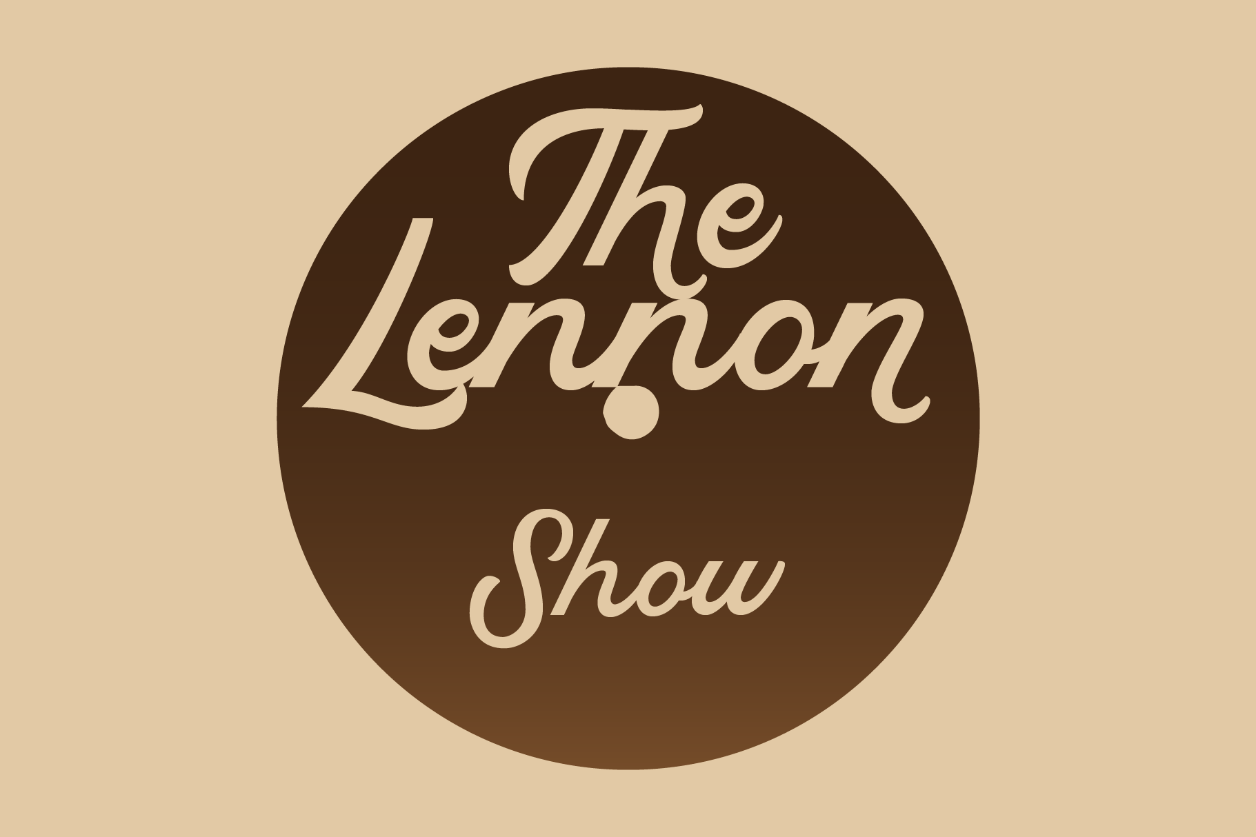Cream serif script reading "The Lemon Show" on dark brown circular badge with tan background