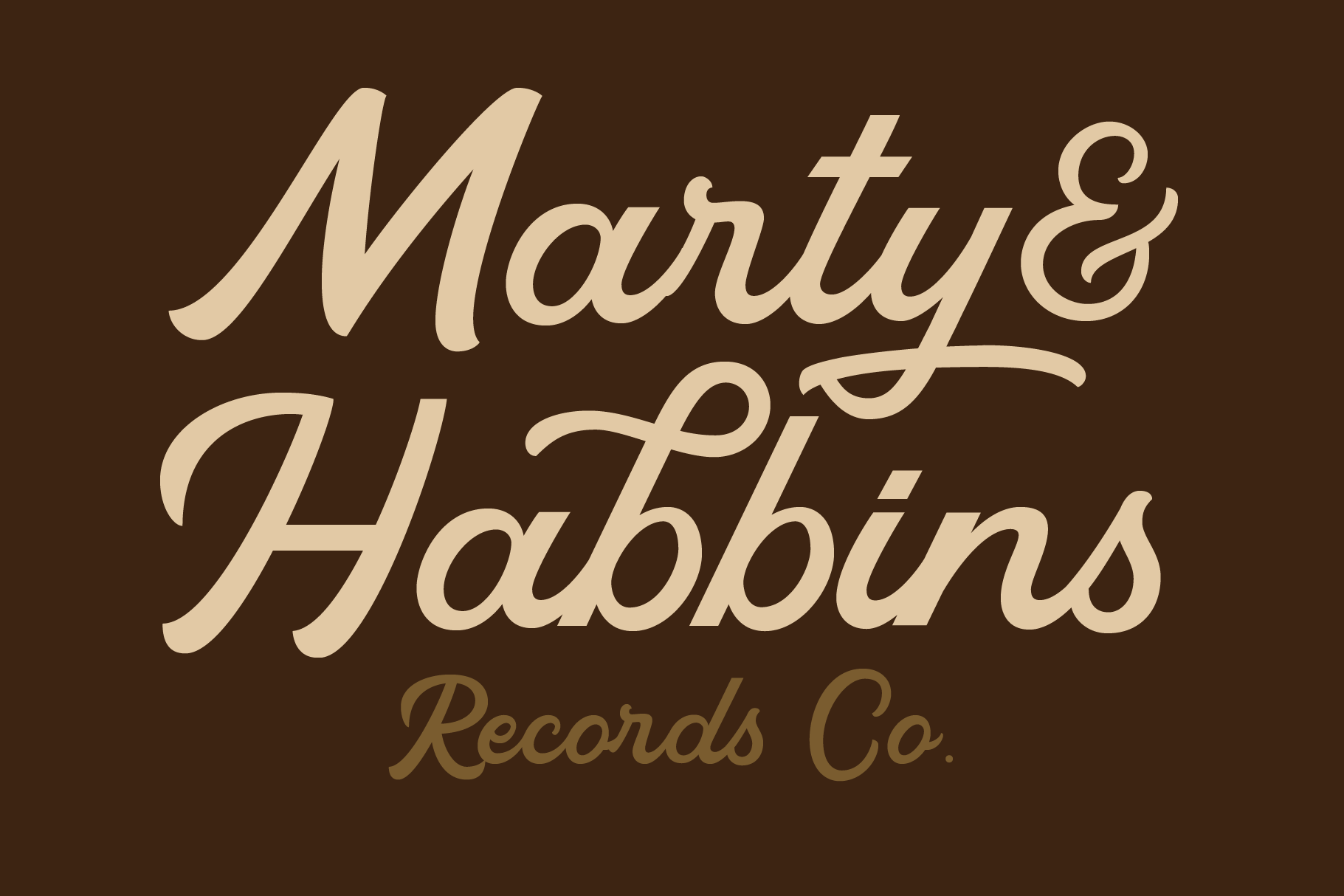 Marty & Habbins Records Co vintage serif logo on brown background