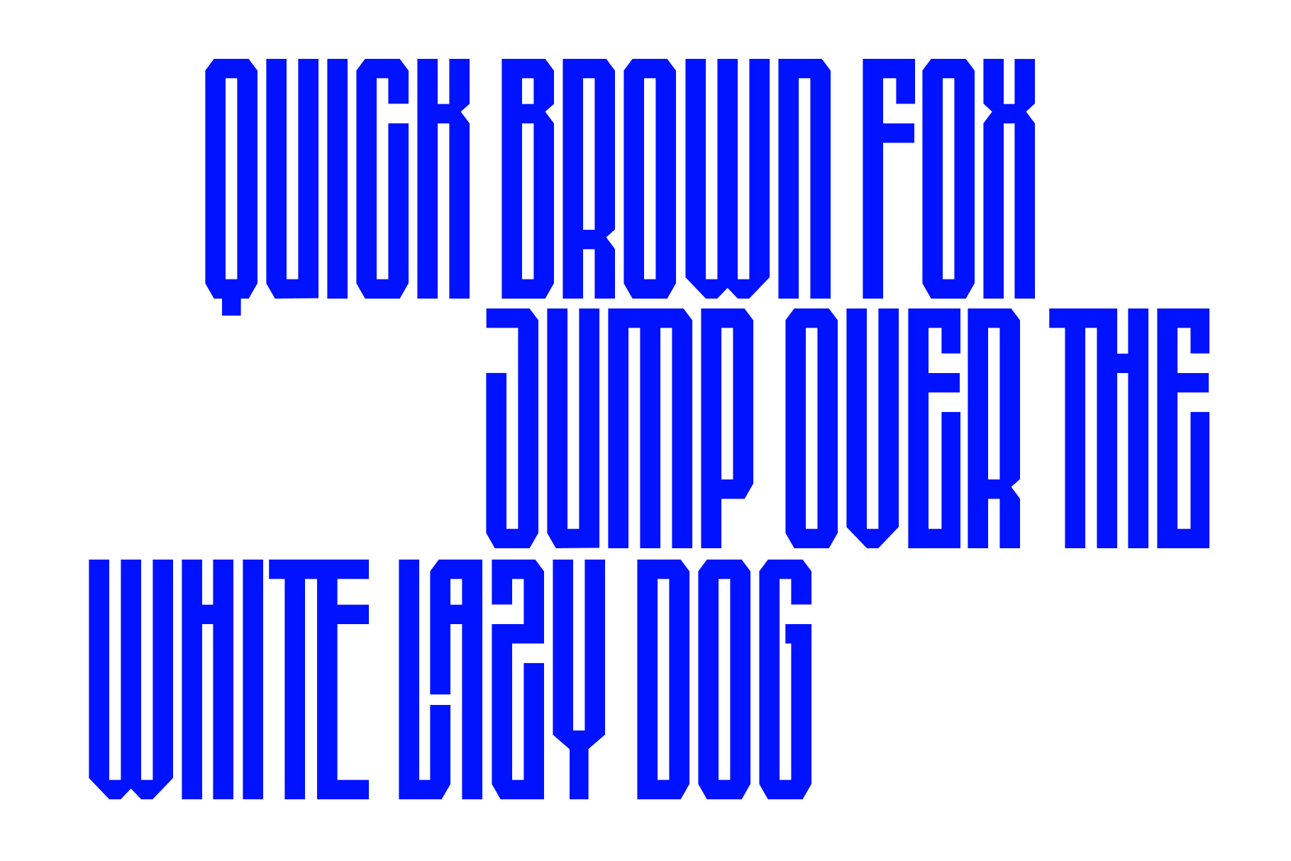 Bold blue striped typeface with retro energy, all caps text layout on white