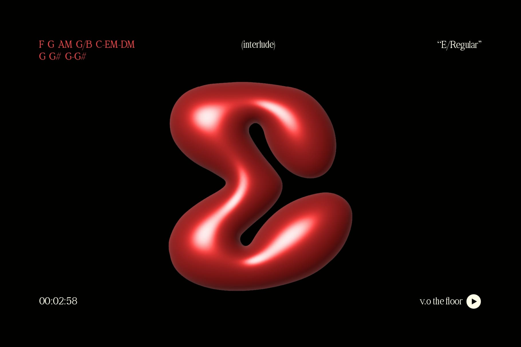 Glossy red 3D letter S with bright highlights on black background, music notation visible