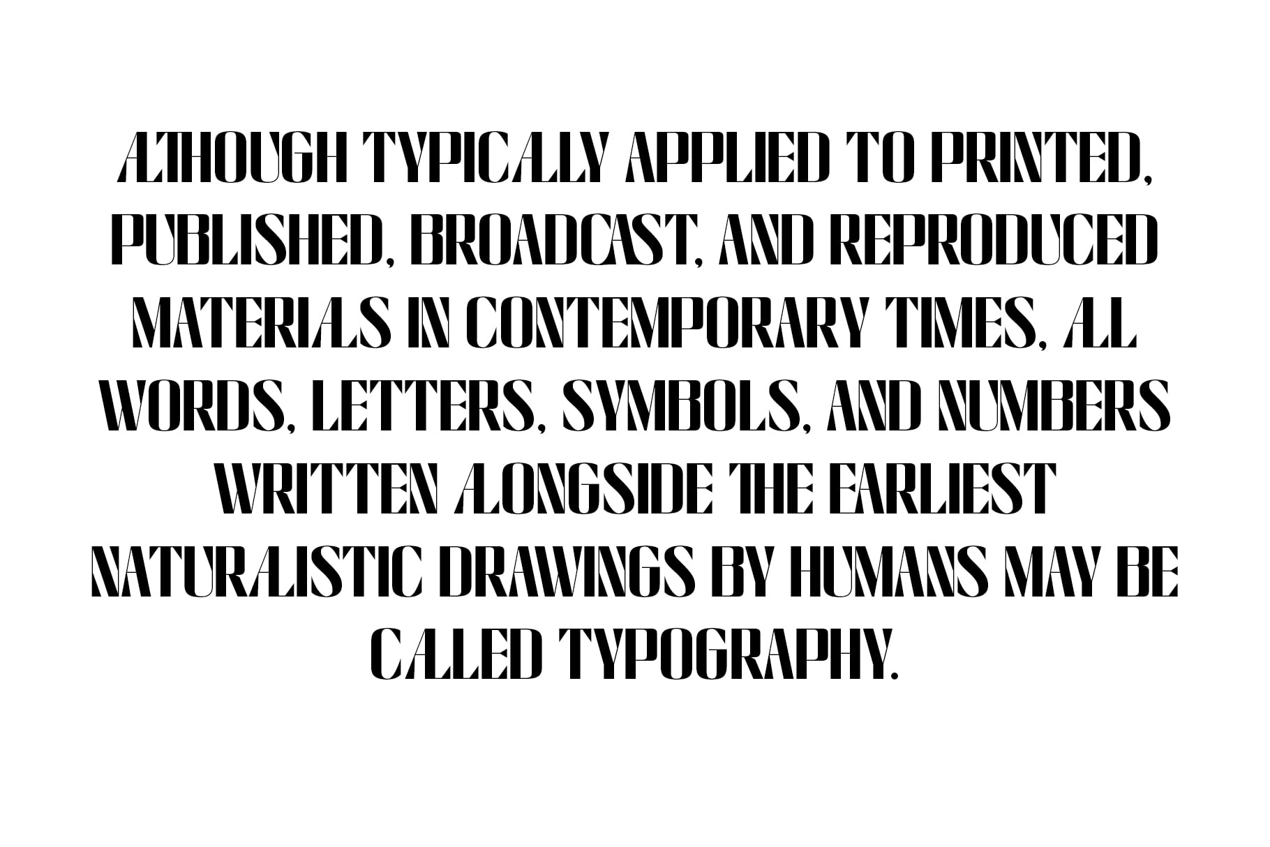 Bold serif font displaying a long definition of typography in all caps
