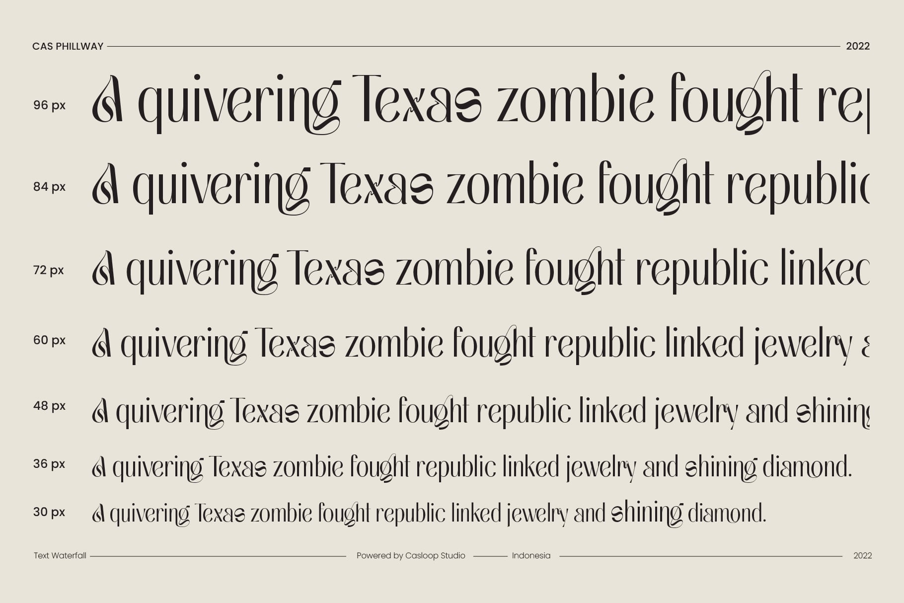 Cas Phillway serif font displayed at multiple sizes with elegant letterforms