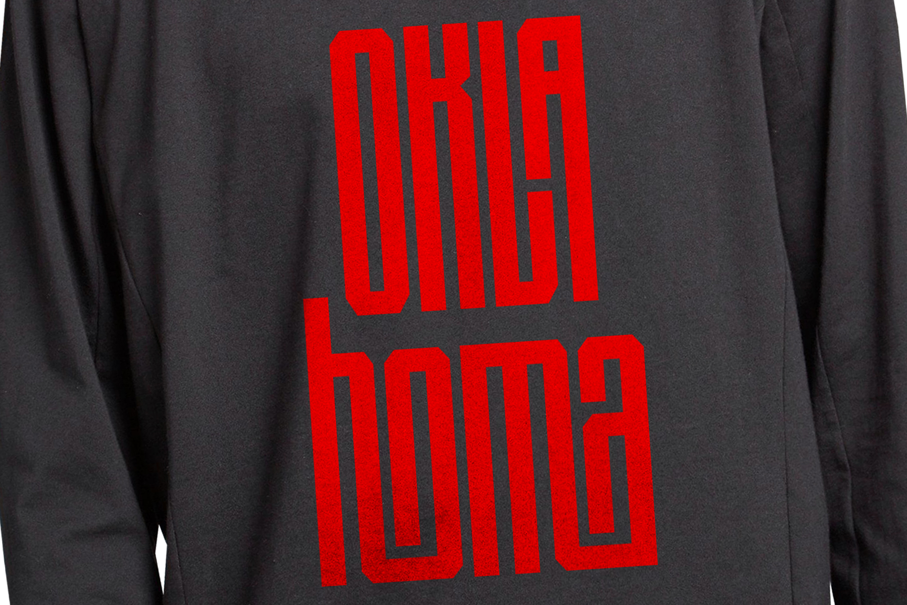 Bold red striped typography on charcoal sweatshirt chest print mockup