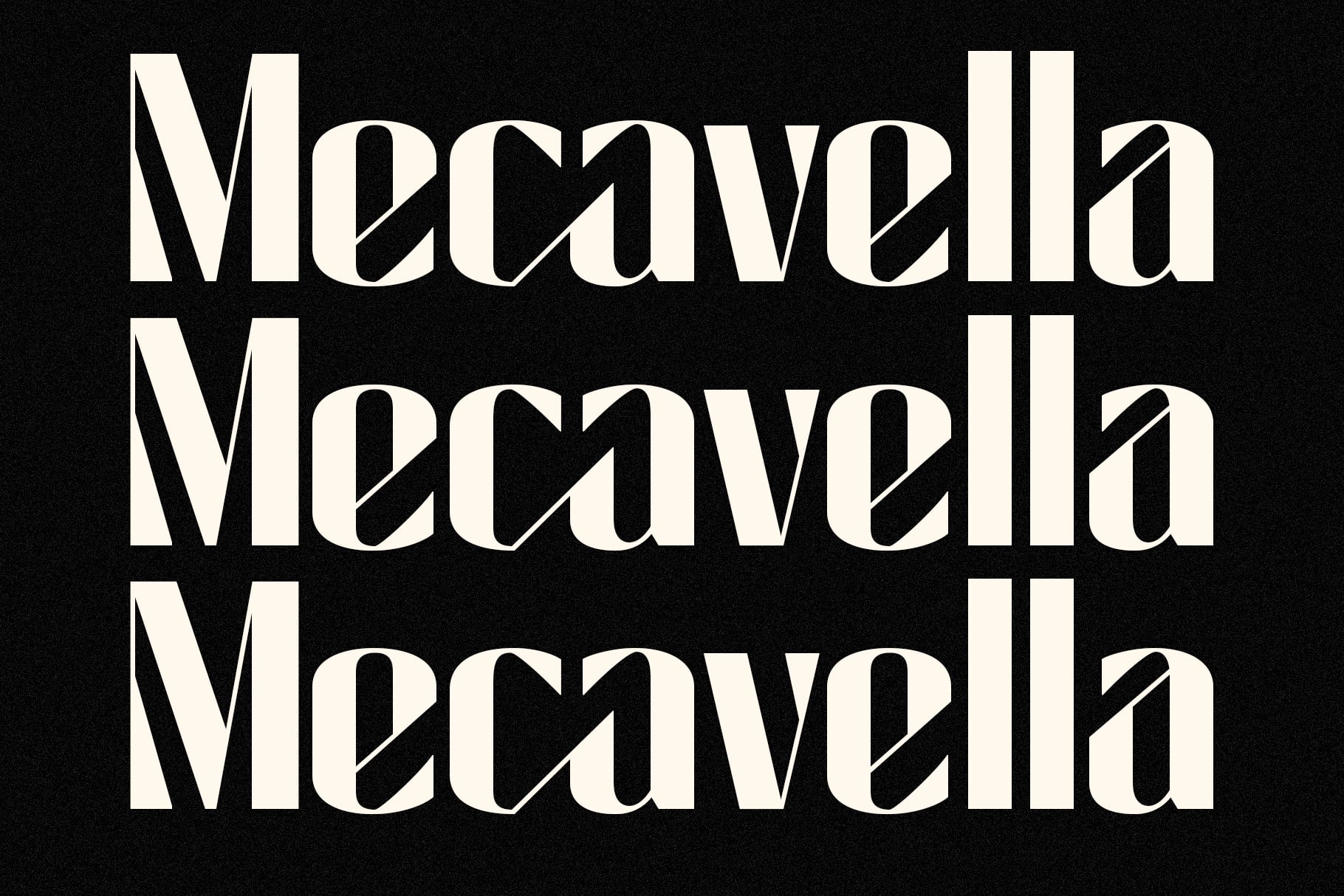Menavella serif font with diagonal stripes on black background, stacked text