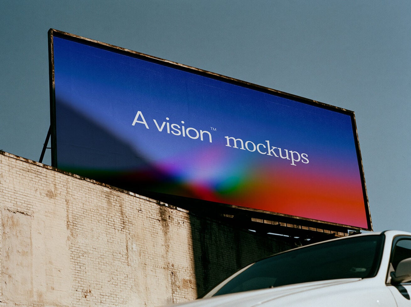 Outdoor billboard mockup with gradient display showing vibrant blue to red color shift