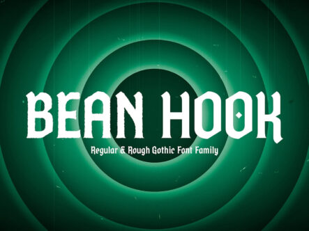 Bean Hook gothic font with glowing concentric circles on dark green background