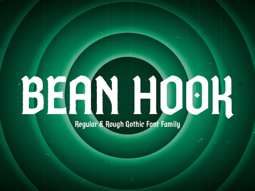 Bean Hook gothic font with glowing concentric circles on dark green background