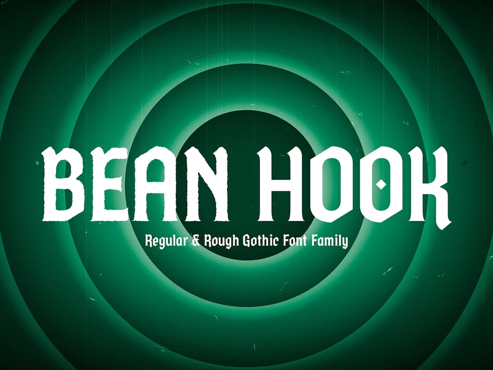 Bean Hook gothic font with glowing concentric circles on dark green background