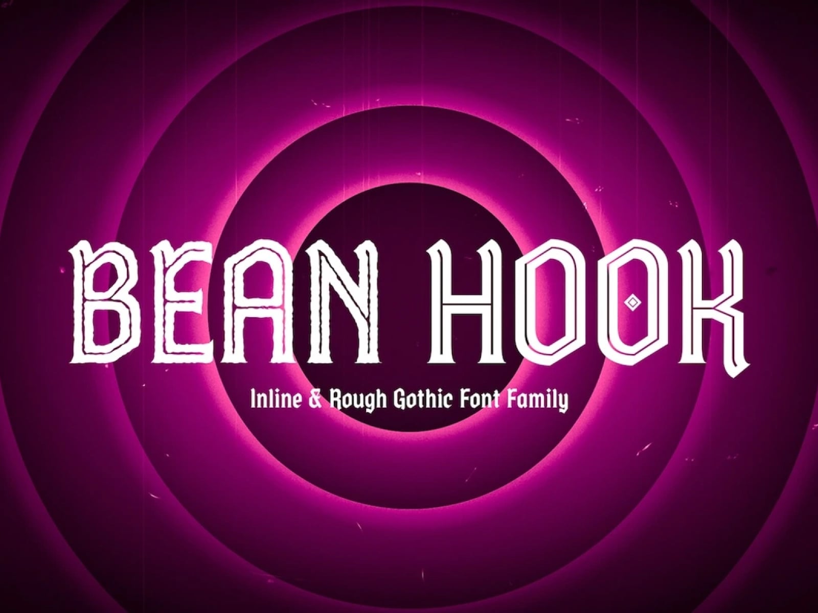Bean Hook font family with inline, rough gothic styles on neon magenta concentric circles background