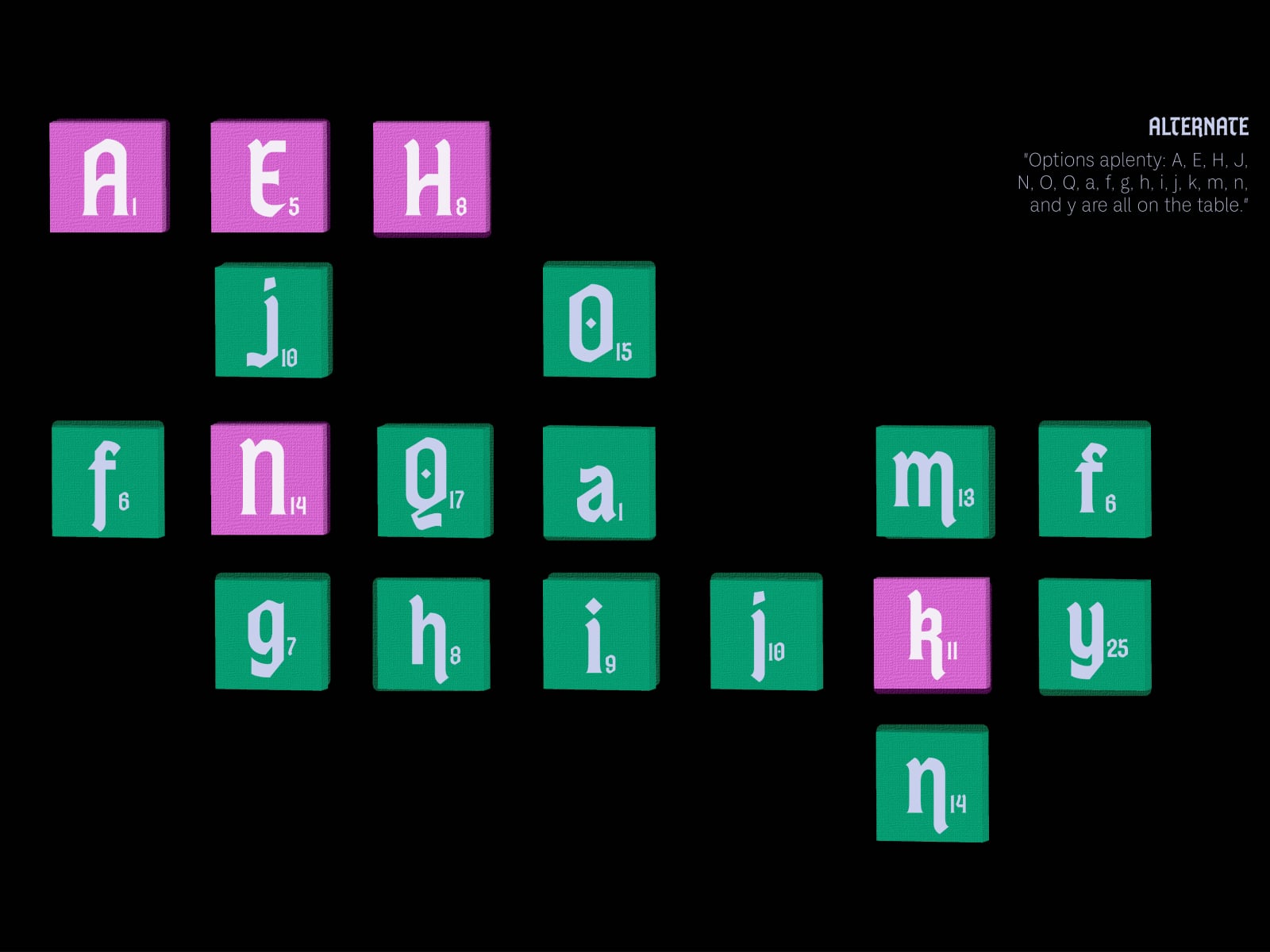 Scrabble tile letter mockups in pink plus teal with point values