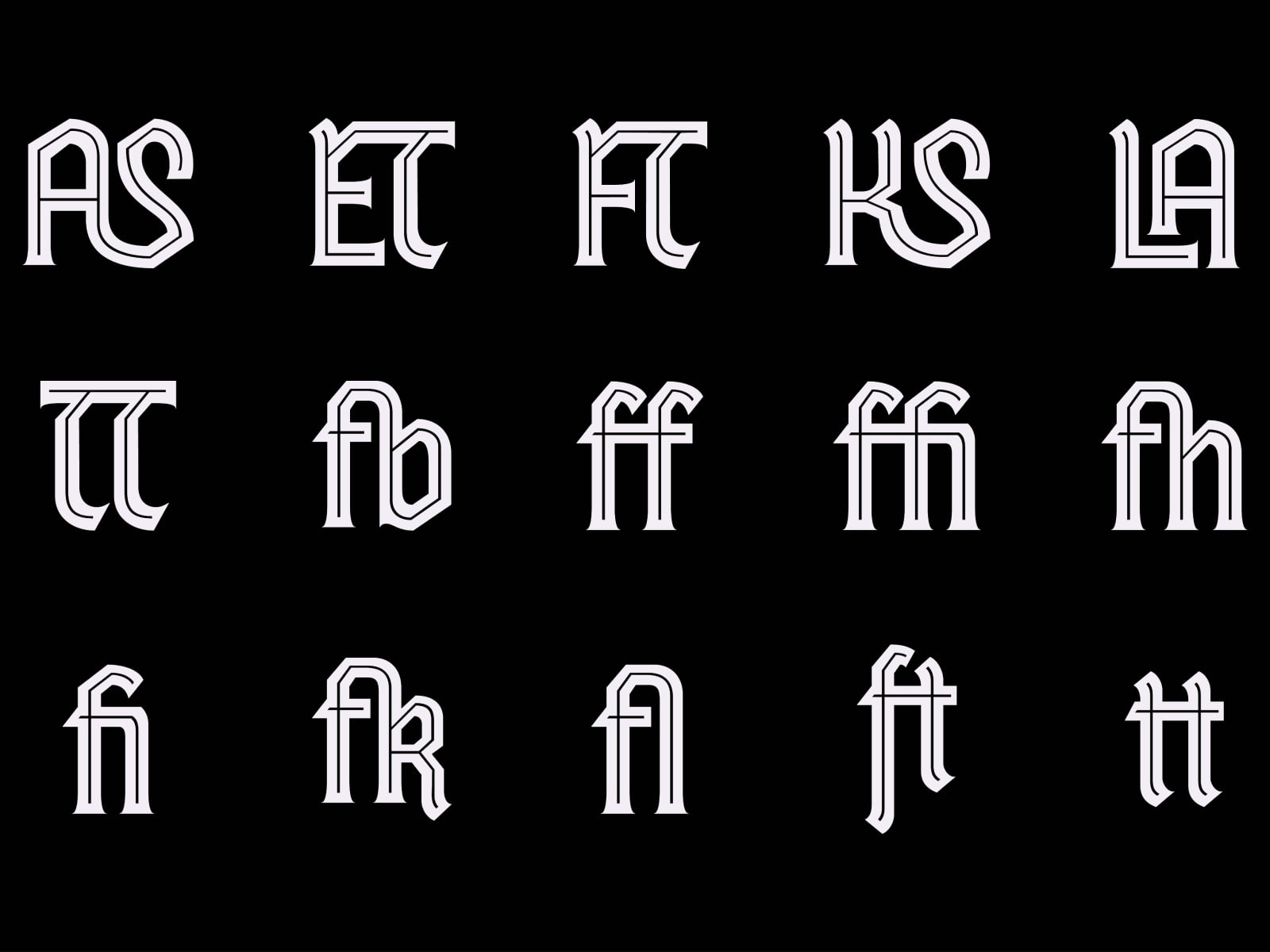 Bold outlined font with layered stroke effect on black background