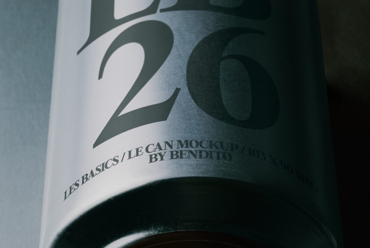 Close-up of minimalist beverage can label with bold typography, green tones, designer branding visible