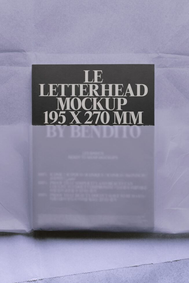 Letterhead mockup 195x270mm on lavender textured background with shadows