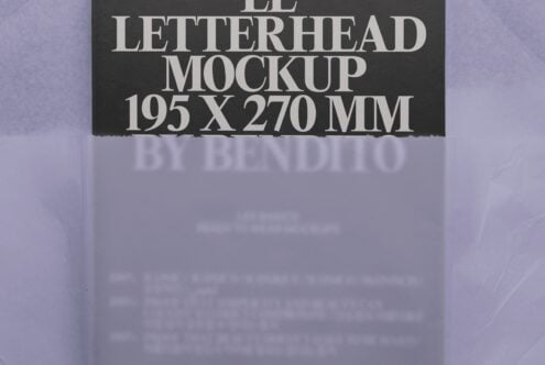 Minimalist letterhead mockup with dark header on lavender textured background