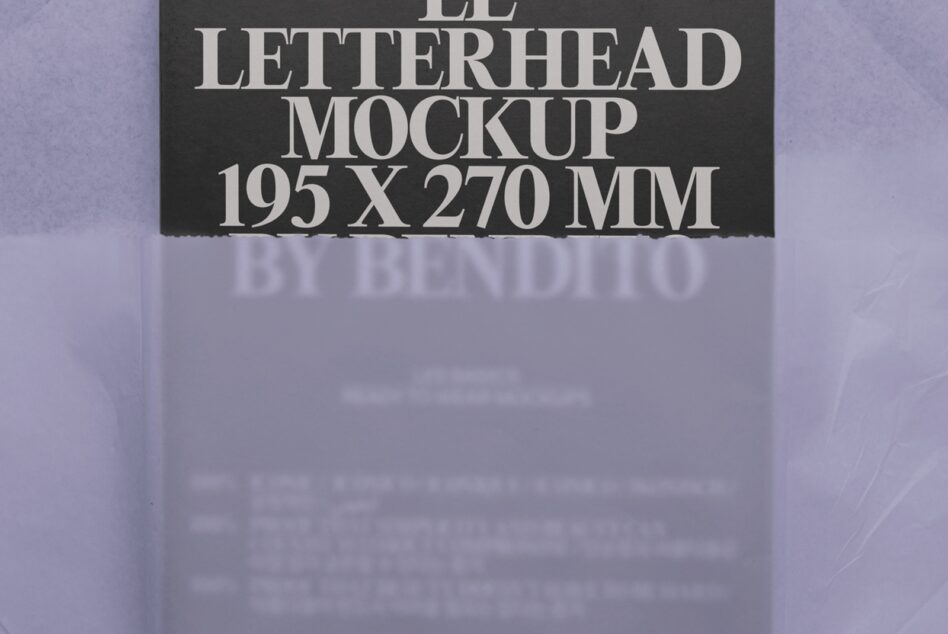 Minimalist letterhead mockup with dark header on lavender textured background