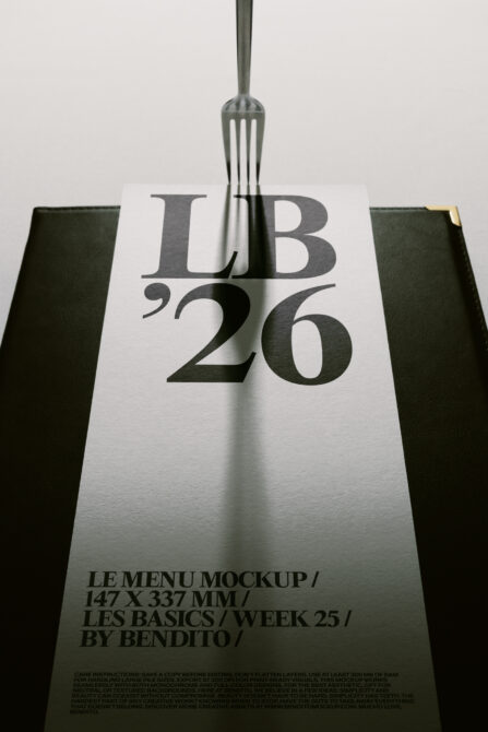 Fork casting shadow on minimalist menu design mockup with typography