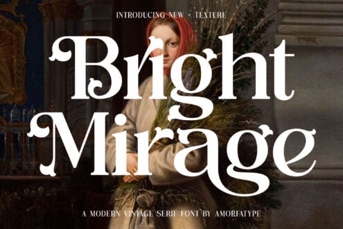Bright Mirage serif font layered over classical portrait with ornate interior backdrop