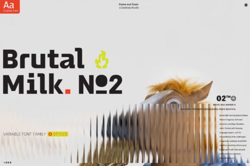 Brutal Milk No2 display font with variable weights shown over blurred animal texture background