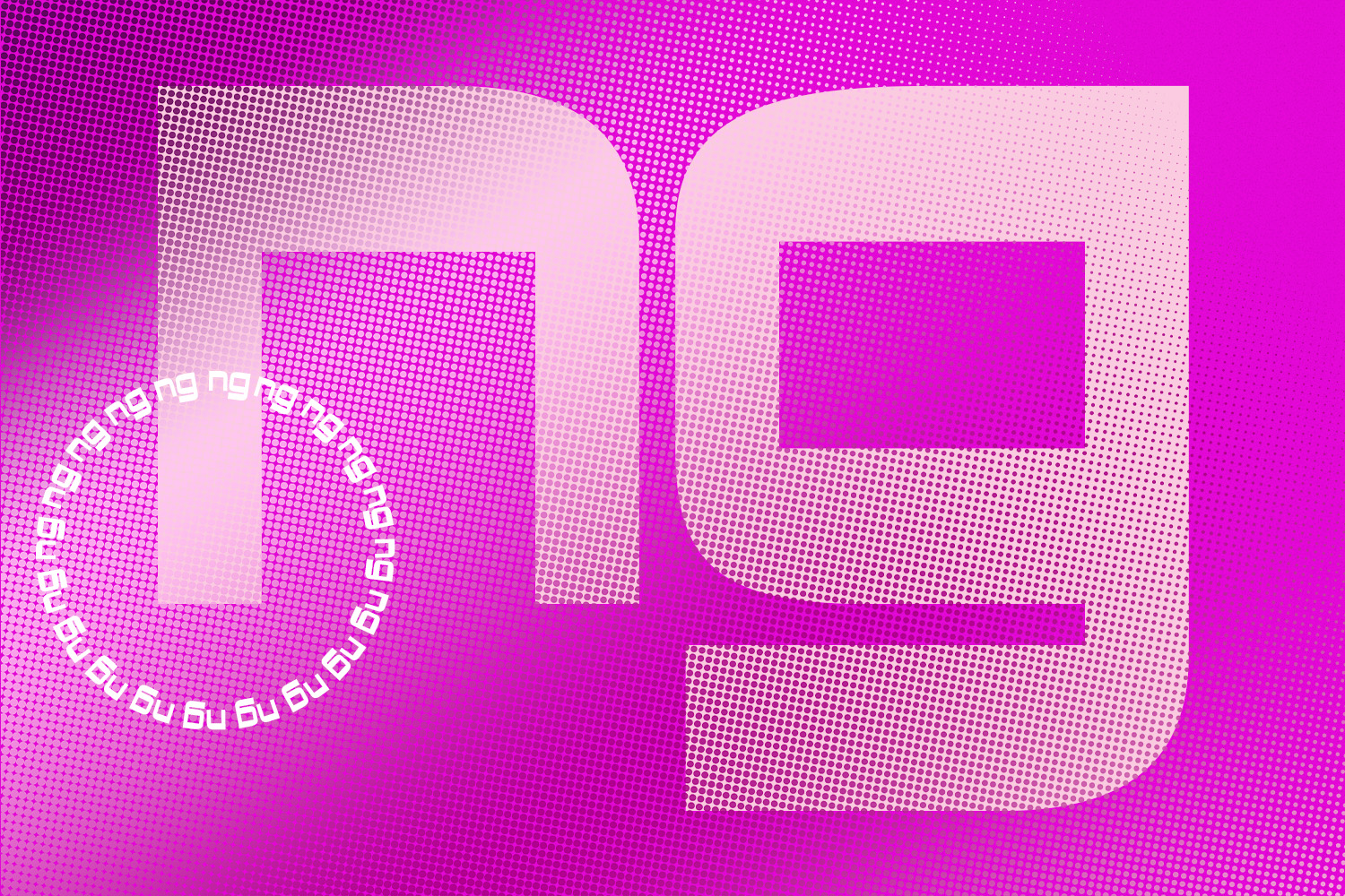 Vibrant magenta halftone poster with rounded geometric shapes in pink gradients