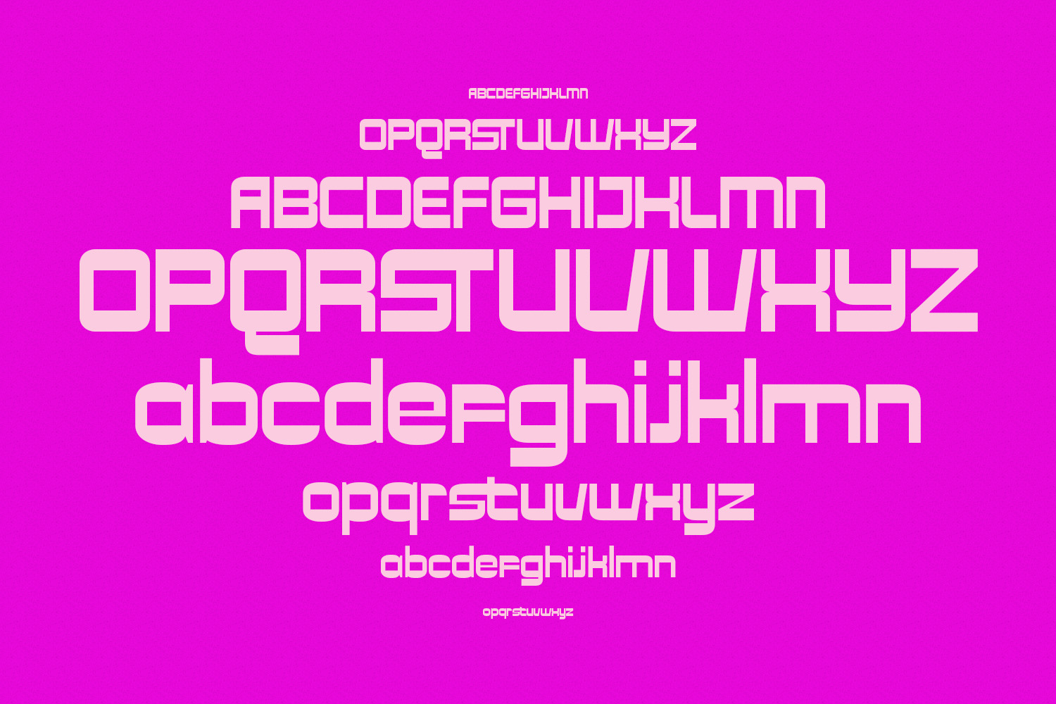 Bold neon sans serif font family on hot pink background showing all caps, lowercase, numerals