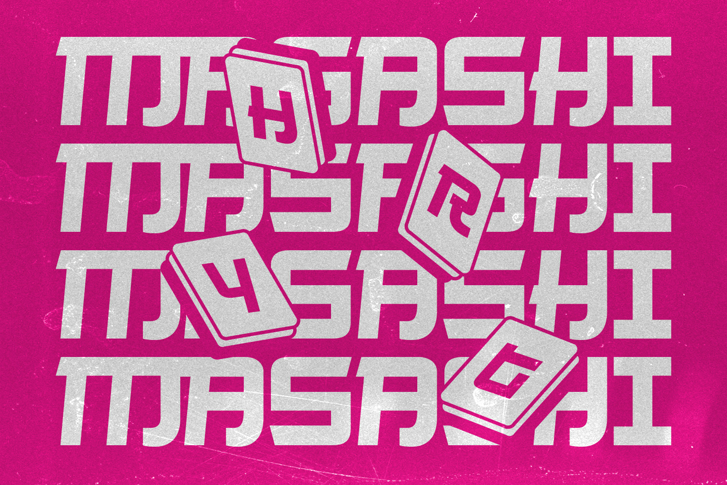 Bold 3D extruded text mockup with floating letter tiles on hot pink background