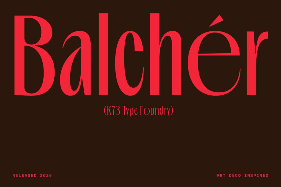 Balcher serif font in hot pink on dark brown, KT73 Type Foundry release