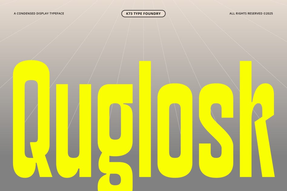 Bold neon yellow condensed display typeface with rounded edges on gray background