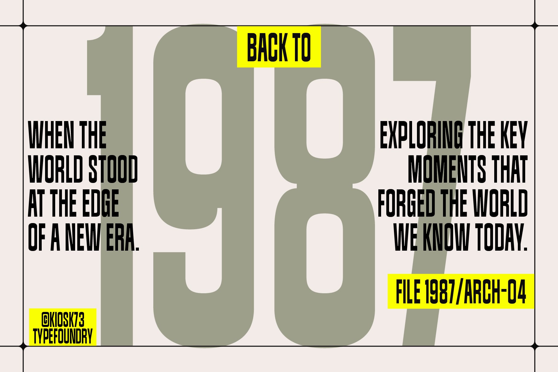 Retro poster with bold sage green numbers, black text blocks, bright yellow accent labels on cream background