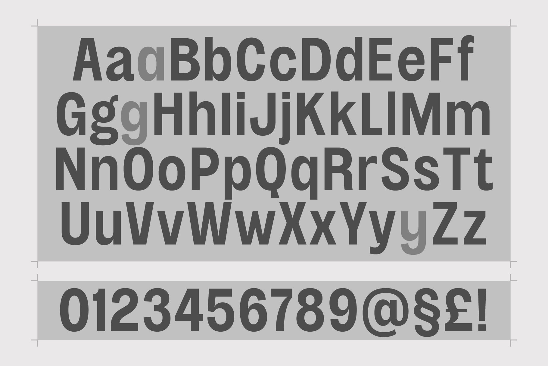 Bold sans serif font with full character set on gray background